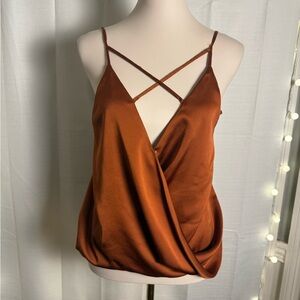 She + Sky Brown Asymmetrical Wrap Camisole